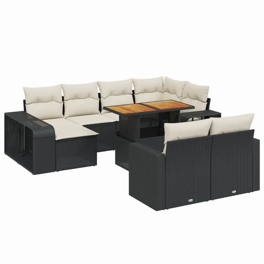 11 Piece Outdoor Garden Sofa Set Black Poly Rattan Furniture with Cushions