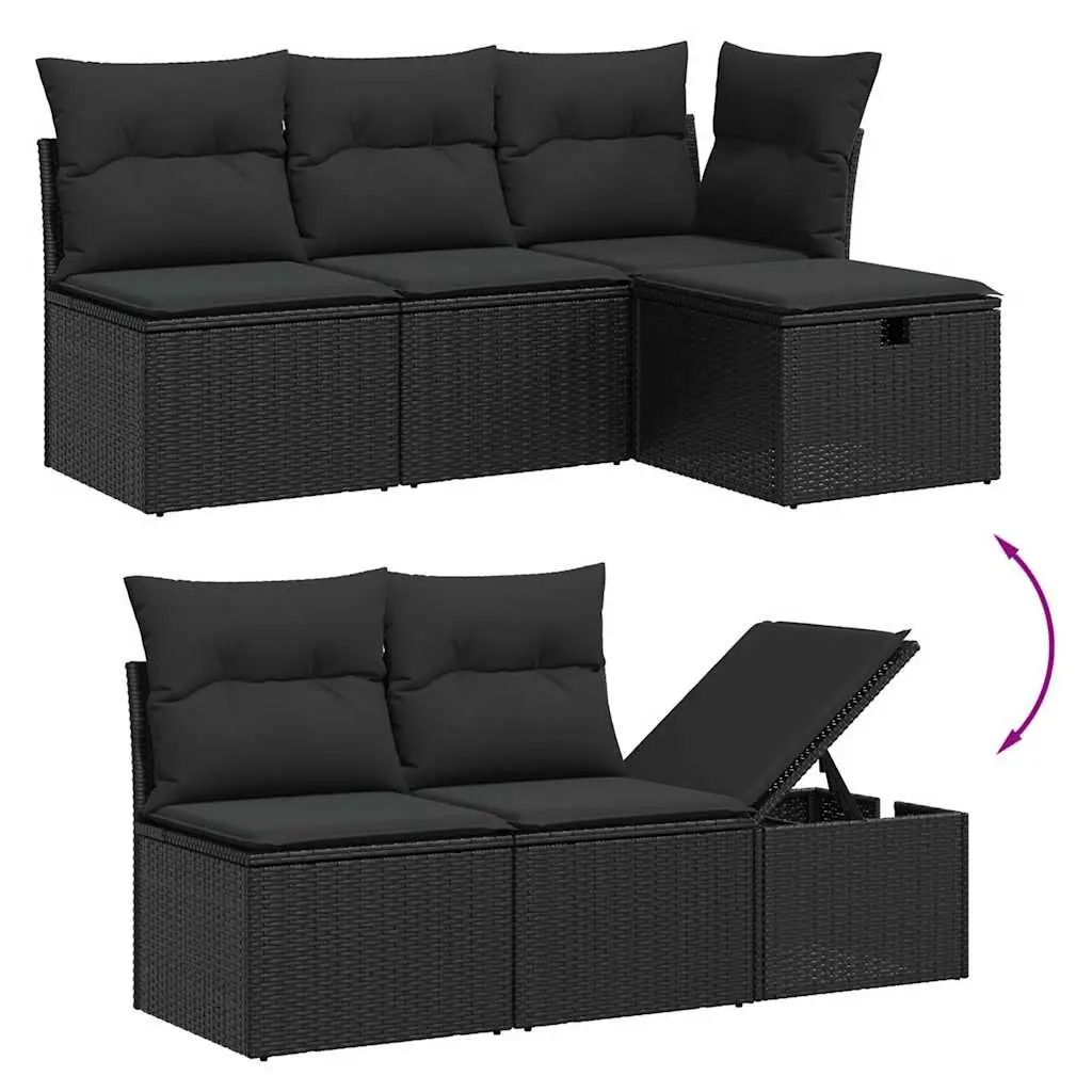 6 Piece Outdoor Garden Sofa Set Patio Furniture with Removable Cushions Black