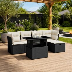 6 Piece Garden Sofa Set Outdoor Patio Furniture Black Poly Rattan with Cushions