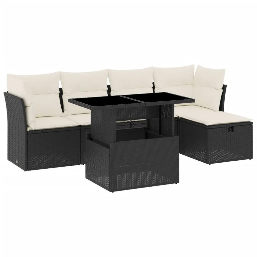 6 Piece Garden Sofa Set Outdoor Patio Furniture Black Poly Rattan with Cushions
