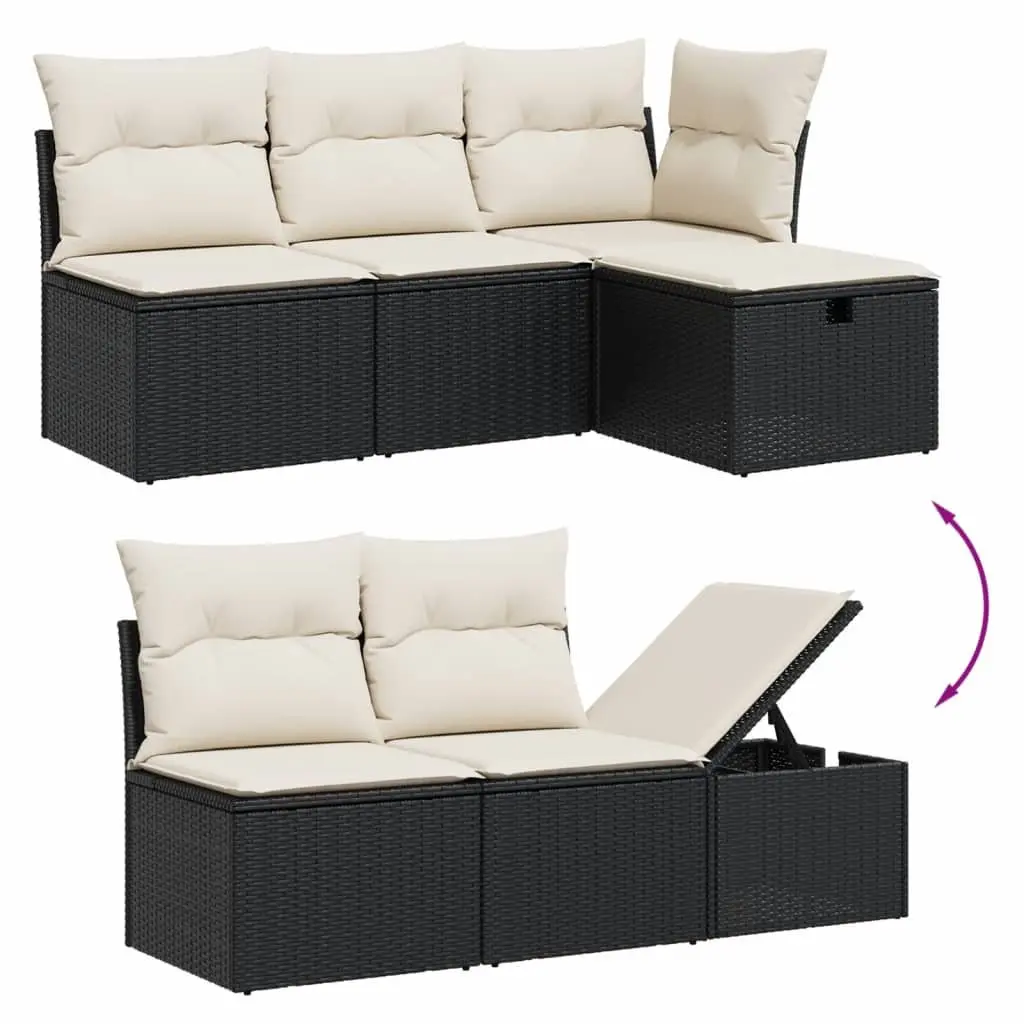 6 Piece Garden Sofa Set Outdoor Patio Furniture Black Poly Rattan with Cushions