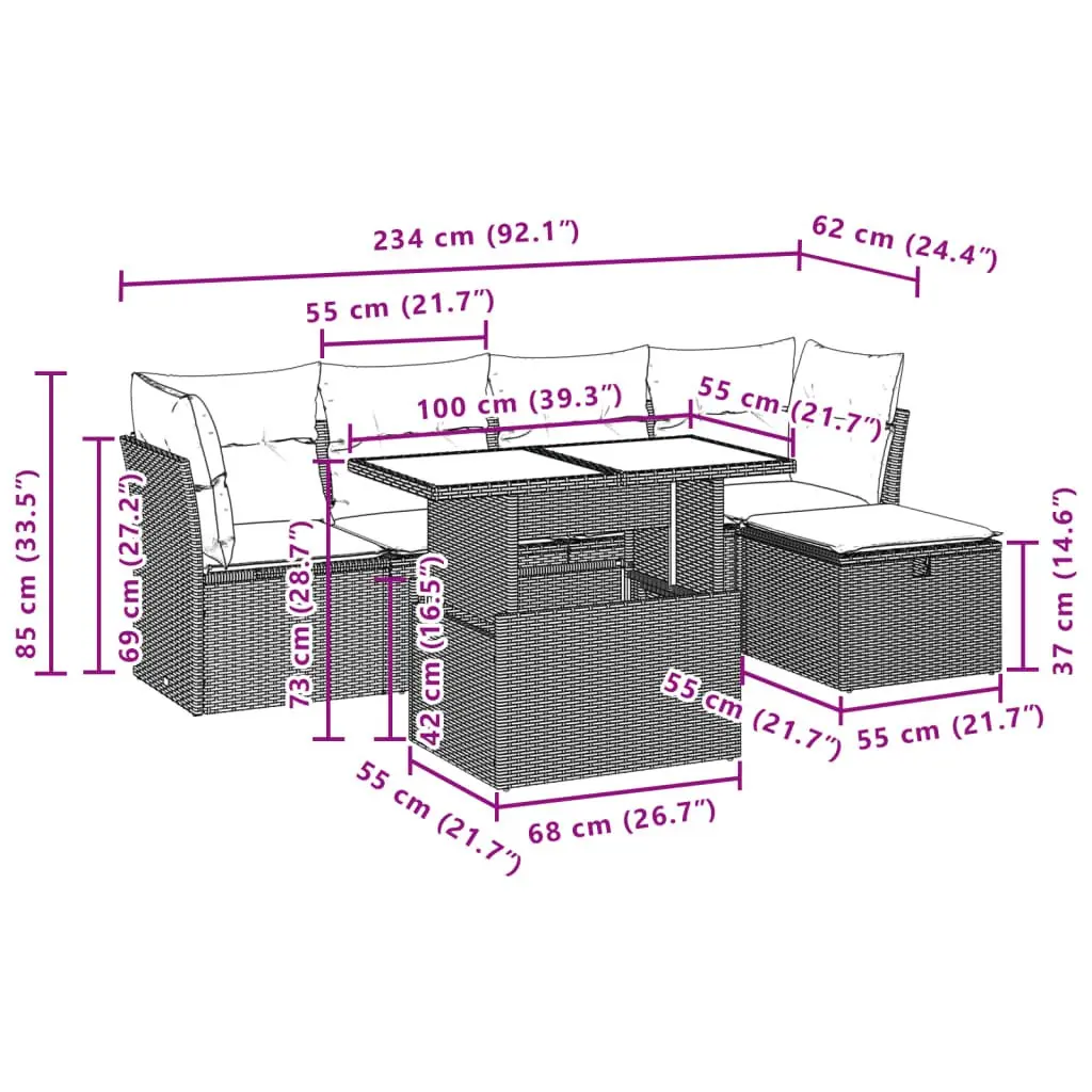 6 Piece Garden Sofa Set Outdoor Patio Furniture Black Poly Rattan with Cushions