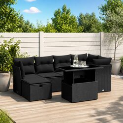 7 Piece Garden Sofa Set Outdoor Furniture Patio Poly Rattan Black Modular
