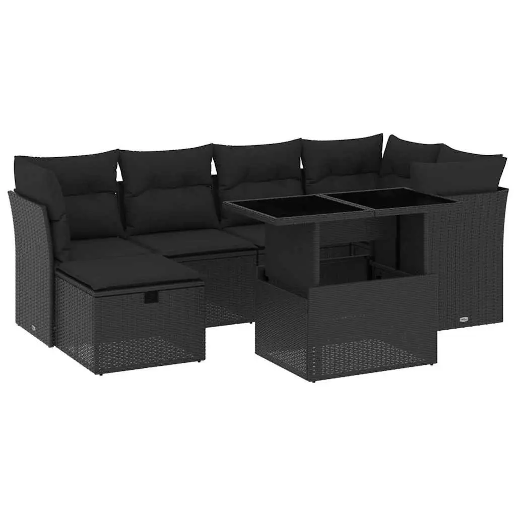 7 Piece Garden Sofa Set Modular Outdoor Furniture Adjustable Table Black PE Rattan