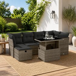 Garden Sofa Set 7 Piece Outdoor Furniture Patio Grey Poly Rattan Modular
