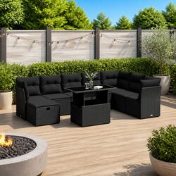 Garden Sofa Set 9 Piece Outdoor Furniture Black Poly Rattan Modular Patio Lounge