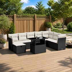 Garden Sofa Set 9 Piece Outdoor Furniture Black Poly Rattan Modular Patio