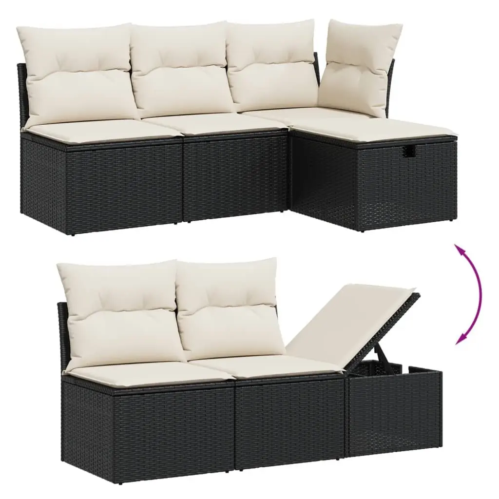 7 Piece Outdoor Garden Sofa Set with Cushions Black Poly Rattan Modular Patio