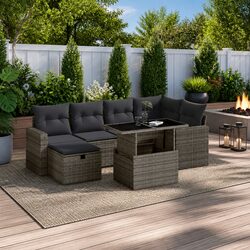 7 Piece Garden Sofa Set with Cushions Grey Outdoor Furniture Patio Sectional