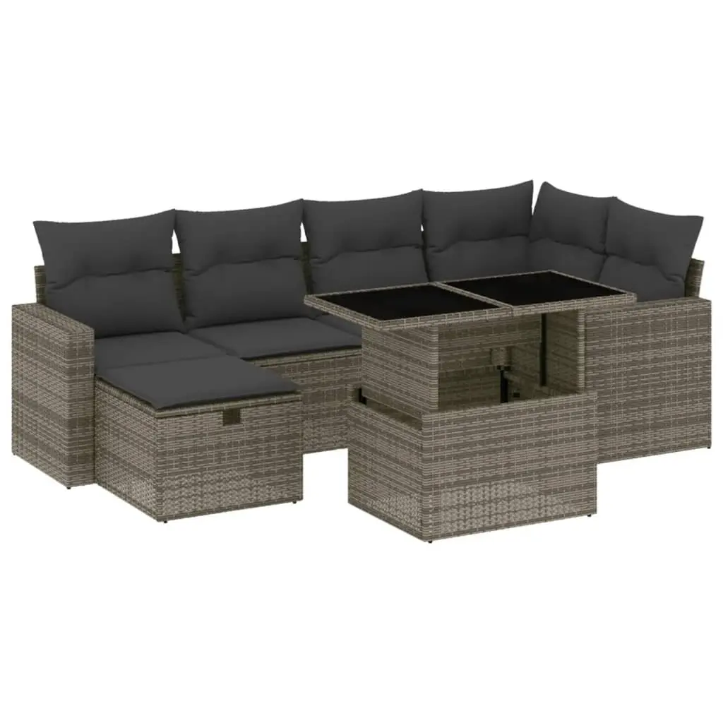 7 Piece Garden Sofa Set with Cushions Grey Outdoor Furniture Patio Sectional