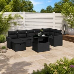 Garden Sofa Set 8 Piece Outdoor Furniture Patio Black Poly Rattan Modular