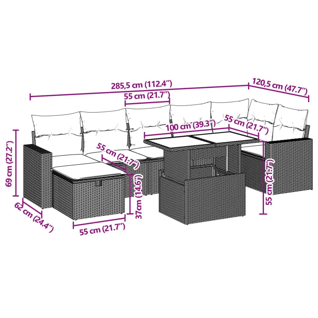 Garden Sofa Set 8 Piece Outdoor Furniture Patio Poly Rattan Modular Black
