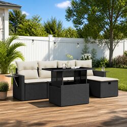 Garden Sofa Set 6 Piece Outdoor Furniture Patio Black Poly Rattan Modular