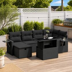Garden Sofa Set 7 Piece Outdoor Furniture Patio Black Poly Rattan Modular Lounge