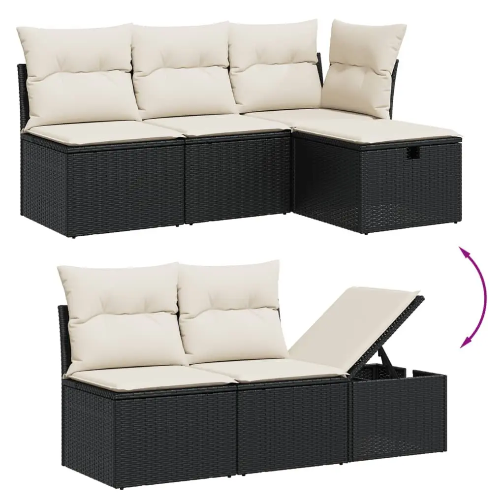 7 Piece Garden Sofa Set with Cushions Black Poly Rattan Outdoor Furniture Patio