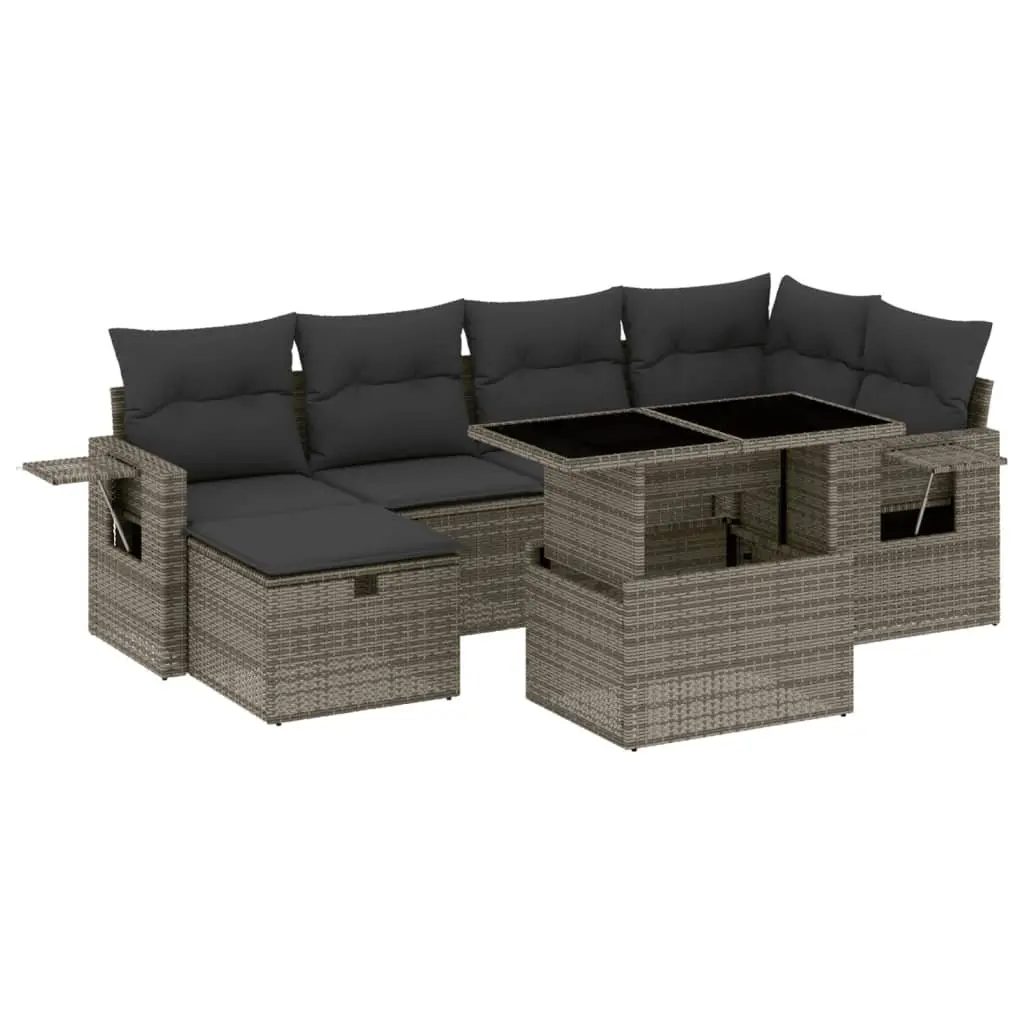 7 Piece Garden Sofa Set Grey PE Rattan Outdoor Furniture with Cushions