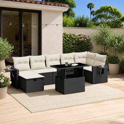 Garden Sofa Set 8 Piece Outdoor Furniture Patio Seating Black Poly Rattan