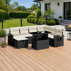 Garden Sofa Set 8 Piece Outdoor Furniture Patio Poly Rattan Black with Cushions