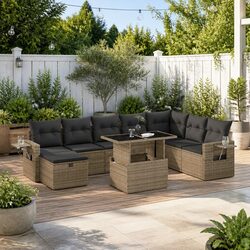 Garden Sofa Set 9 Piece Outdoor Furniture Patio Lounge Grey Modular Seating
