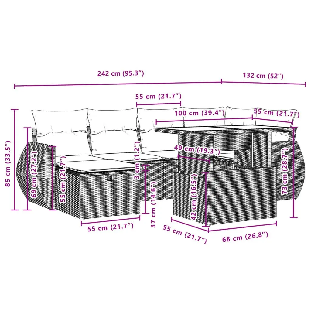 7 Piece Outdoor Garden Sofa Set with Cushions Black Poly Rattan Patio Furniture