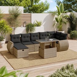 Garden Sofa Set 8 Piece Outdoor Furniture Grey Poly Rattan Patio Lounge Modular