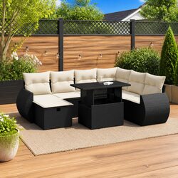 Garden Sofa Set 8 Piece Outdoor Furniture Black Poly Rattan Modular Patio