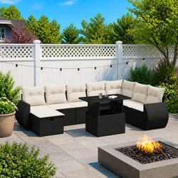 Garden Sofa Set 9 Piece Outdoor Furniture Patio Sectional with Cushions Black