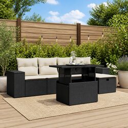 Garden Sofa Set 6 Piece Outdoor Furniture Black Poly Rattan Modular Patio Lounge
