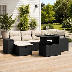 7 Piece Garden Sofa Set Black Poly Rattan Outdoor Furniture Patio Seating with