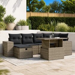 Garden Sofa Set 7 Piece Outdoor Furniture Grey Poly Rattan Patio Lounge Modular