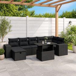 Garden Sofa Set 8 Piece Outdoor Furniture Black Poly Rattan with Cushions Patio