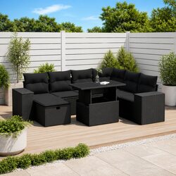 Garden Sofa Set 8 Piece Outdoor Furniture Patio Seating Black Poly Rattan
