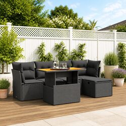 Garden Sofa Set 6 Piece Outdoor Furniture Patio Lounge Black Poly Rattan Modular