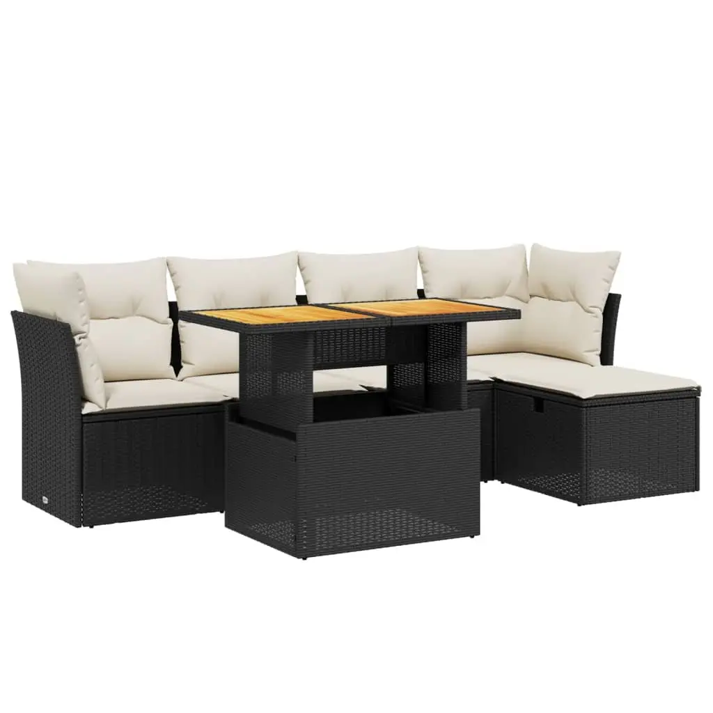 6 Piece Garden Sofa Set Outdoor Patio Furniture Black Poly Rattan Modular