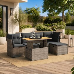 Garden Sofa Set 6 Piece Outdoor Furniture Grey Poly Rattan with Cushions Patio