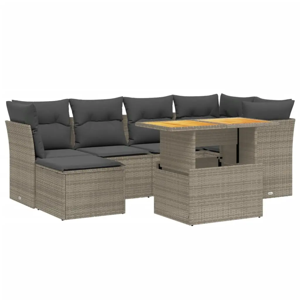 7 Piece Outdoor Garden Sofa Set with Cushions Grey Rattan Patio Furniture