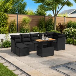 Garden Sofa Set 8 Piece Outdoor Furniture Modular Black Poly Rattan with