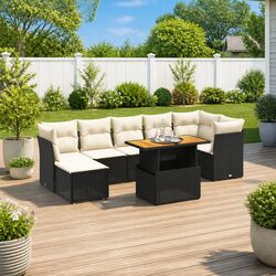 Garden Sofa Set 8 Piece Outdoor Furniture Black Poly Rattan Modular Patio Lounge