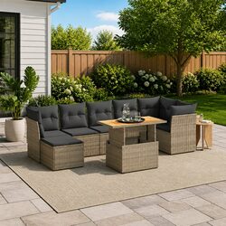 Garden Sofa Set 8 Piece Outdoor Furniture Grey Poly Rattan Modular Patio Lounge