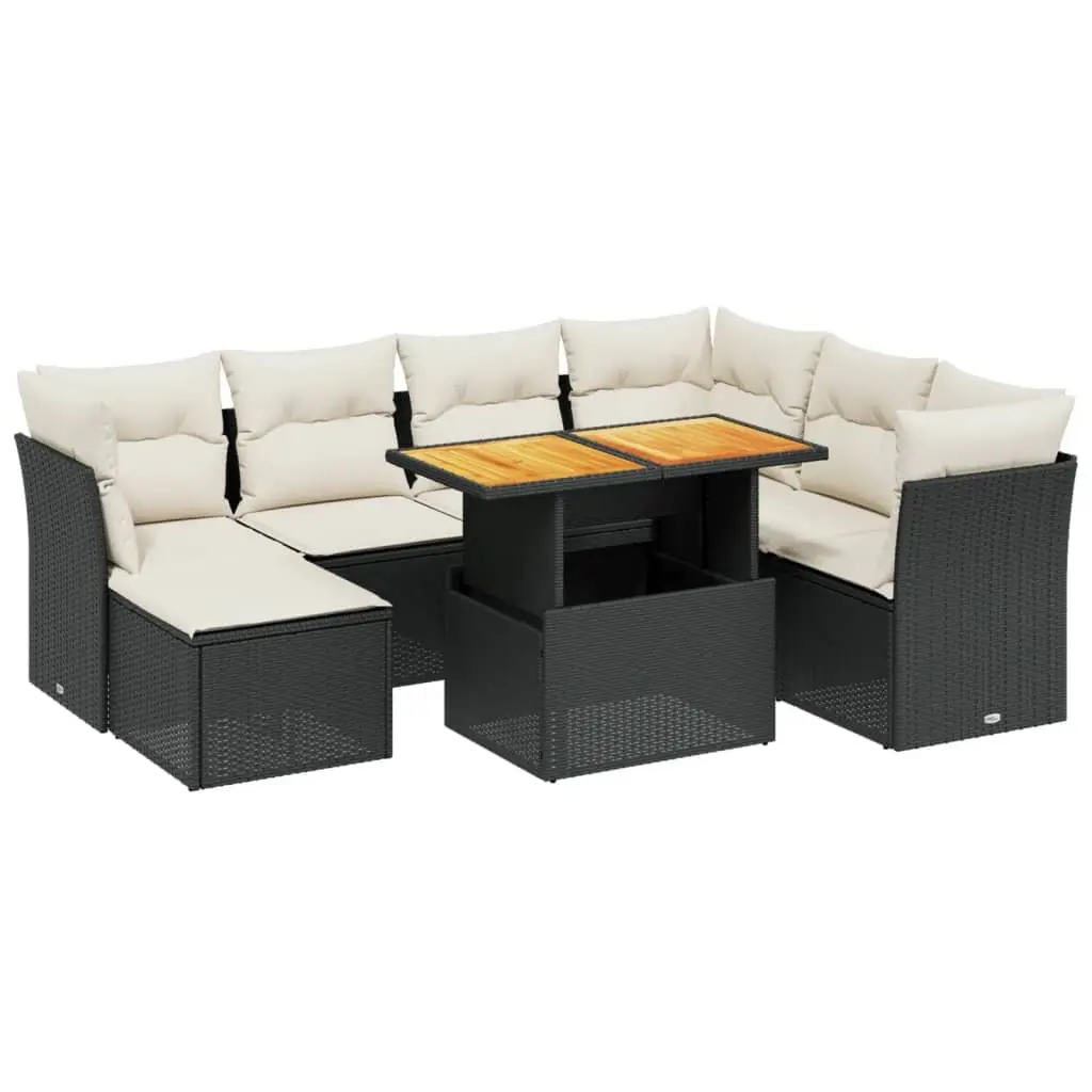 Garden Sofa Set 8 Piece Modular Outdoor Furniture Black PE Rattan