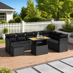 Garden Sofa Set 9 Piece Outdoor Furniture Patio Seating Black Poly Rattan