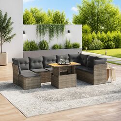 Garden Sofa Set 9 Piece Outdoor Furniture Grey Poly Rattan Modular Patio Lounge