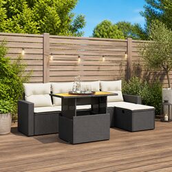 Garden Sofa Set 6 Piece Outdoor Furniture Patio Black Poly Rattan Modular