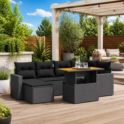 7 Piece Garden Sofa Set Outdoor Patio Furniture Black Poly Rattan Lounge Seating