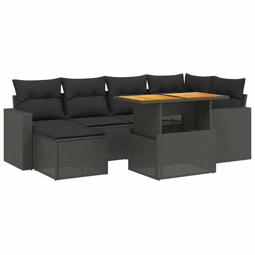 7 Piece Garden Sofa Set Outdoor Patio Furniture Black Poly Rattan Lounge Seating