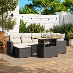 Garden Sofa Set 7 Piece Outdoor Furniture Patio Seating Black Poly Rattan