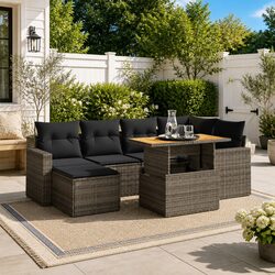 Garden Sofa Set 7 Piece Outdoor Furniture Patio Sectional Grey Poly Rattan