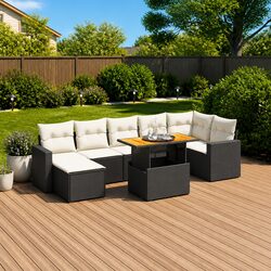 Garden Sofa Set 8 Piece Outdoor Furniture Patio Sectional with Cushions Black