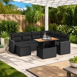 8 Piece Outdoor Garden Sofa Set with Cushions Black Poly Rattan Patio Furniture