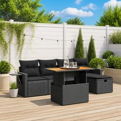 Garden Sofa Set 6 Piece Outdoor Furniture Black Poly Rattan Modular Patio
